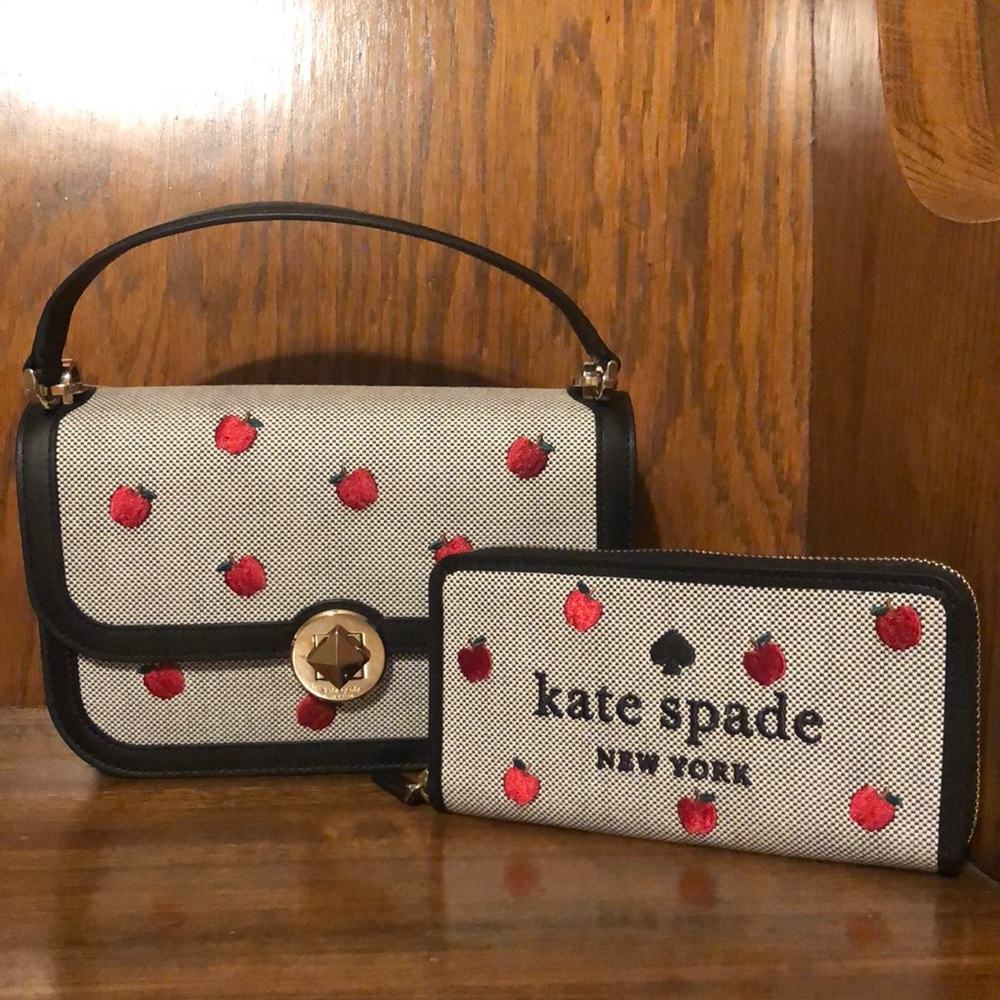 NWT-Kate Spade-SET-Embroidered Apple🍎Orchard Toss-Crossbody & Lg Zip Wallet-$728